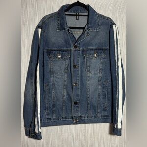Classic Blue Denim Jacket with White Accents